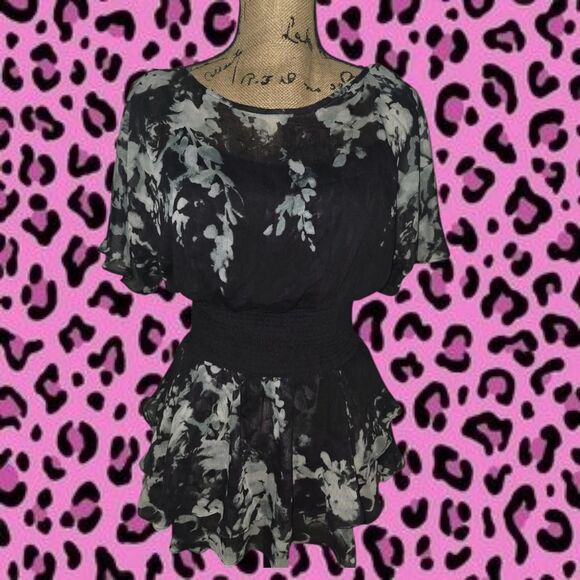 ECI New York Floral Ruffle Chiffon Blouse Size Medium Women's - Picture 1 of 3